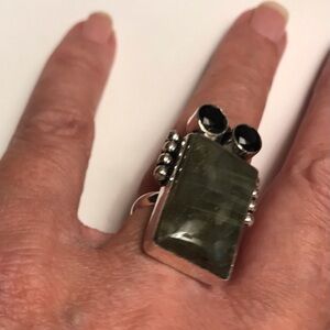 Labradorite Black Onyx Stamped 925 Sterling Silver Ring